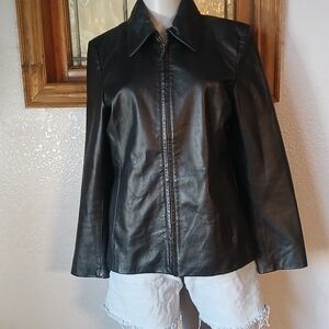 Black Genuine Leather Jacket, Womens S, Classic Casual Biker Edgy Rocker